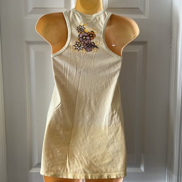 Bejeweled Size S Yellow Embellished Tank Top Woman Size Small Tattoo Print - Picture 3 of 8